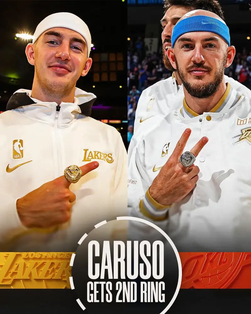 Two championships in hand! NBA official releases comparison photos of Caruso: Lakers ring and Thunder ring