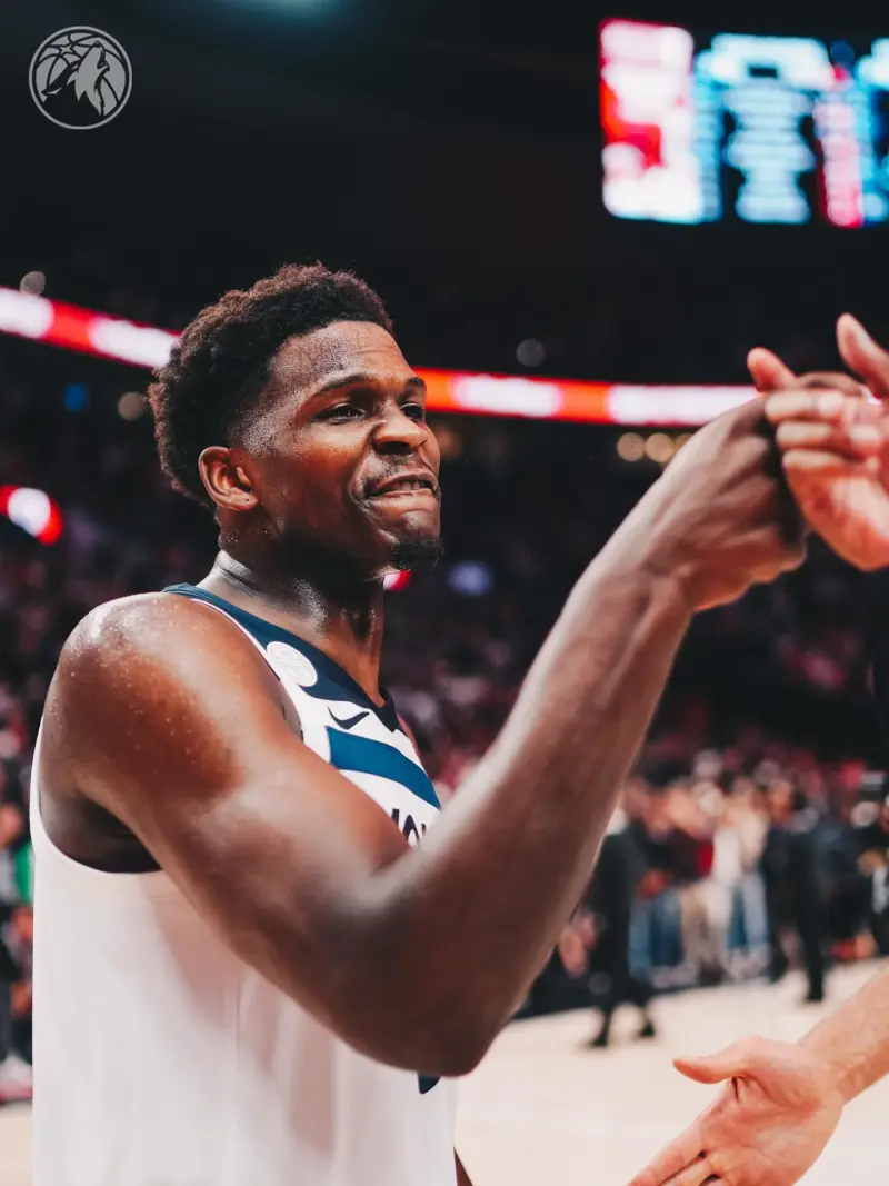 The Timberwolves celebrated their opening victory by posting photos of their game against the Trail Blazers.