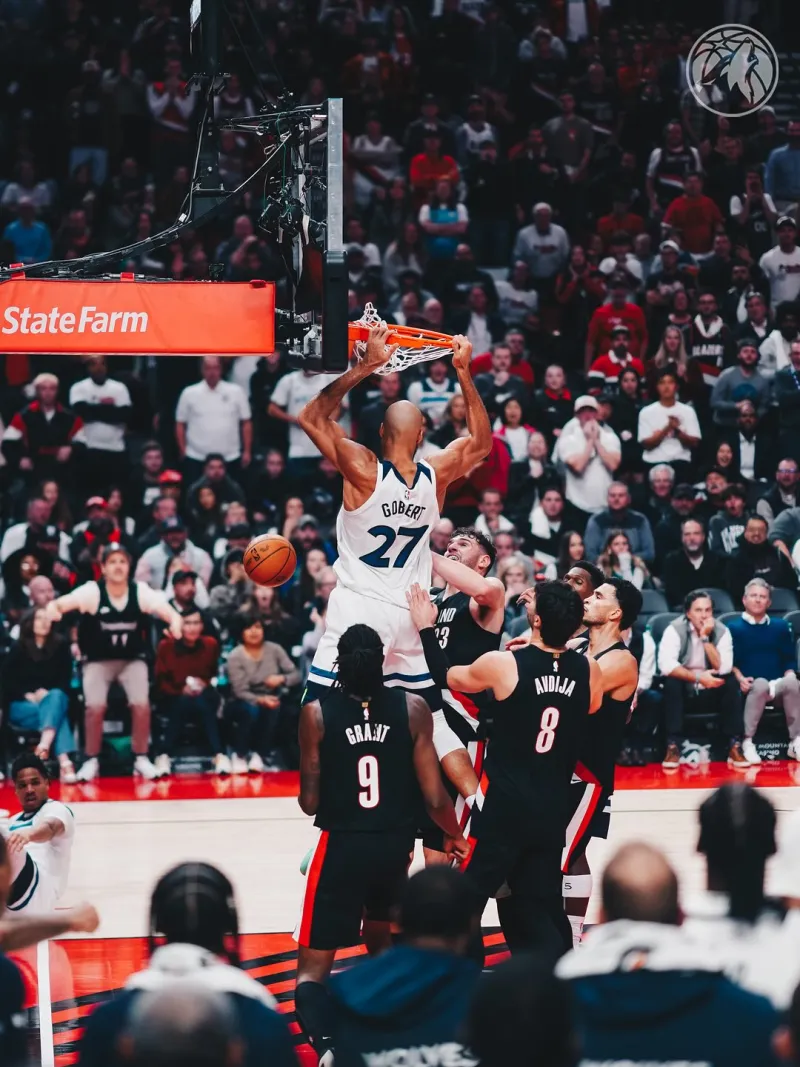 The Timberwolves celebrated their opening victory by posting photos of their game against the Trail Blazers.
