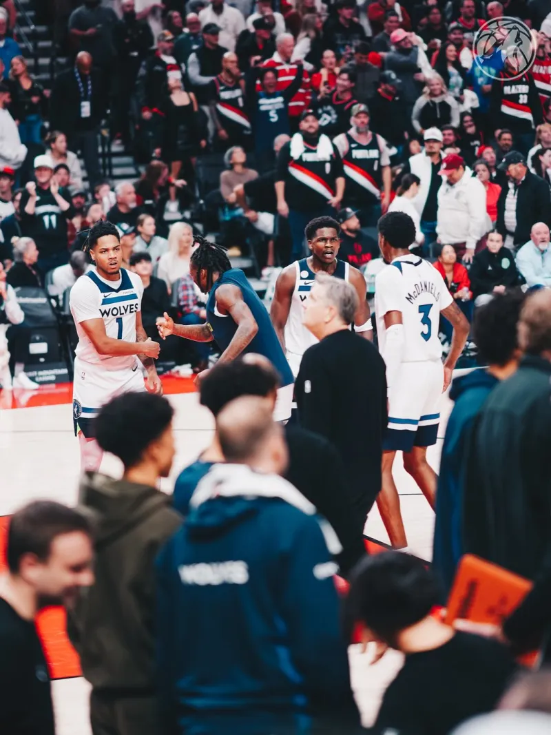 The Timberwolves celebrated their opening victory by posting photos of their game against the Trail Blazers.
