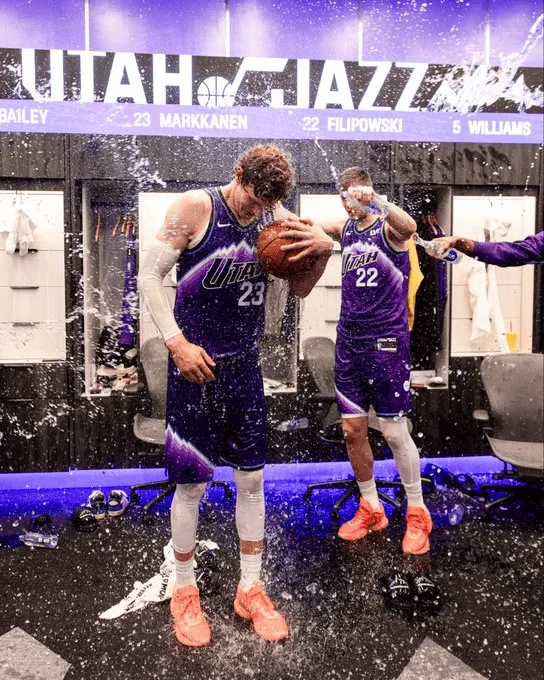 51 points night! The Jazz official posted a photo of Markkanen being doused with water by the crowd in celebration