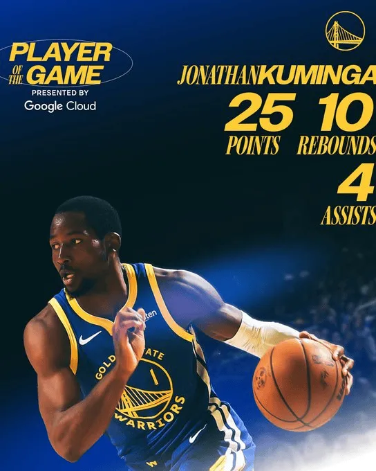 Warriors officially released Kuminga's data poster: first double-double of the season, best player of the game