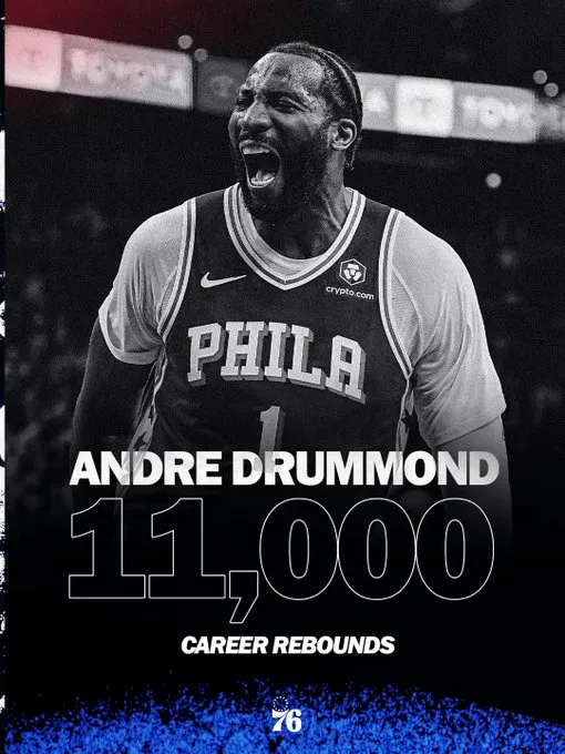 Andre Drummond grabs his 11,000th career rebound, becoming only the second active player after LeBron James to achieve this.