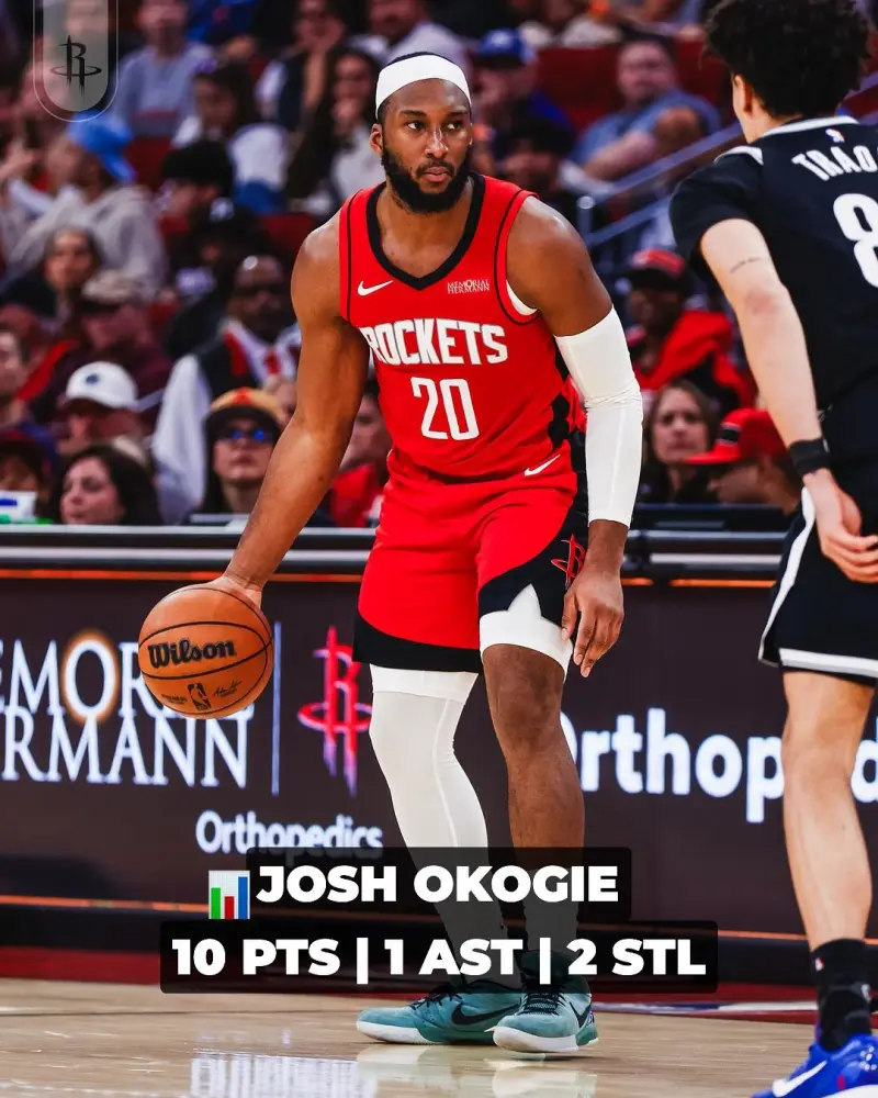 Seven players scored in double figures! The Rockets' official account posted photos of the players on the court to celebrate the team's first win of the season.