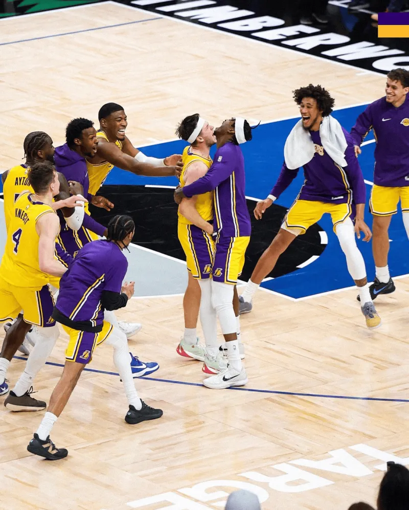 The Lakers' official account posted a photo of Reeves celebrating his game-winning shot