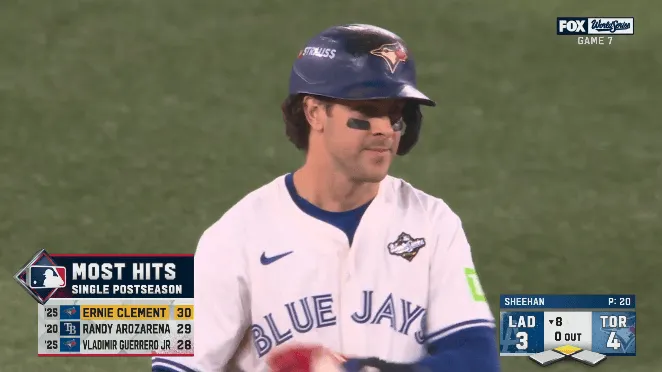 Clement recorded 30 hits in the postseason, setting a new MLB single-season postseason hit record.