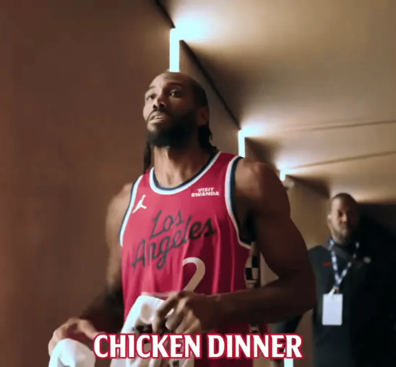 The Clippers' official account shared Leonard's comment after his game-winning shot yesterday: Winner winner, chicken dinner tonight!