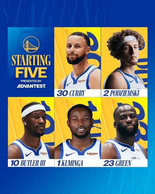 Warriors starting lineup: Curry, Pojemski, Butler, Cuminga, Green