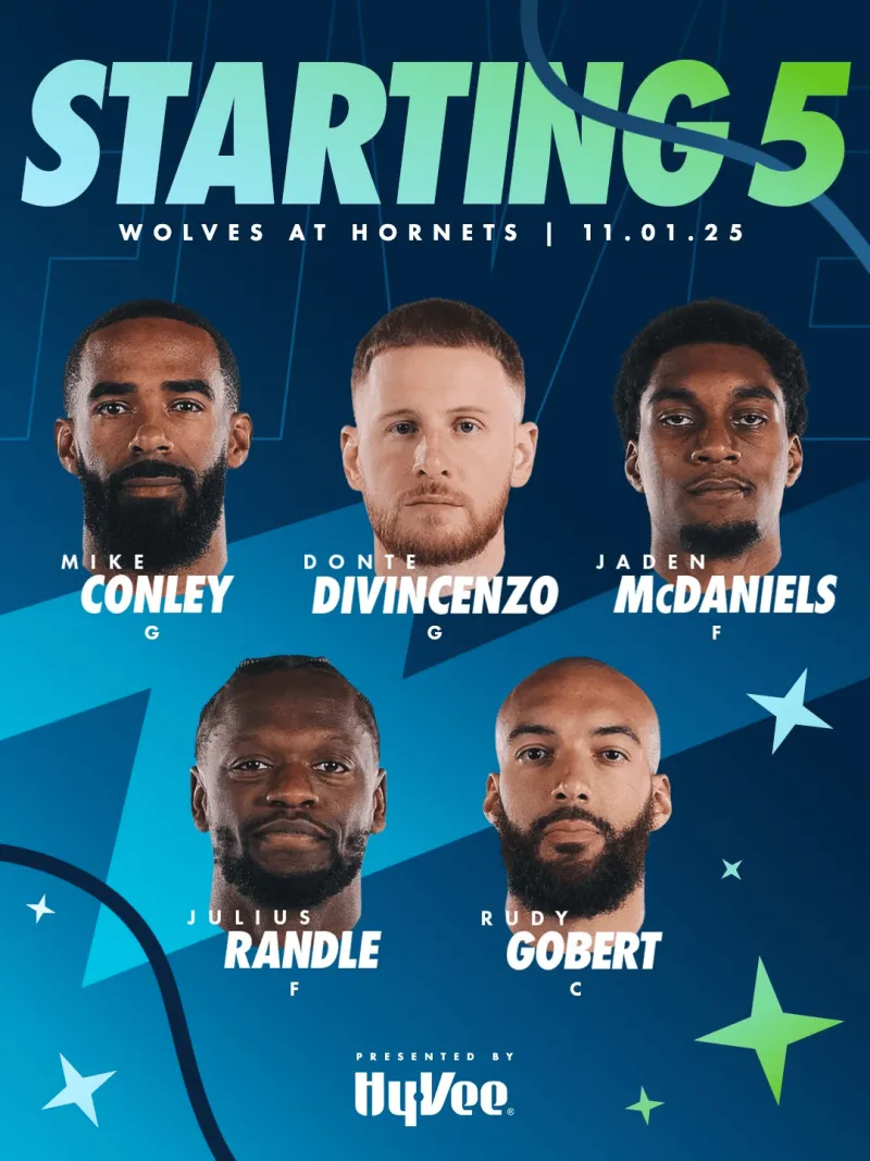 Timberwolves starting lineup: Conley, DiVincenzo, Jaden, Randle, Gobert