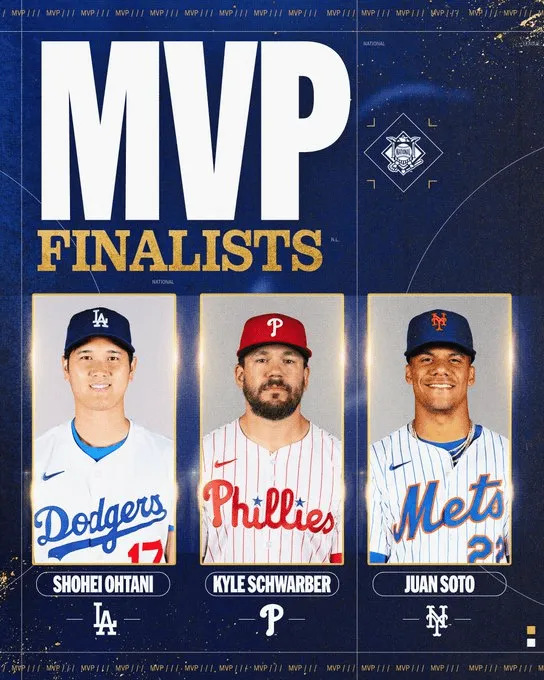 The 2025 MLB National League MVP nominees have been announced: Shohei Ohtani, Schwaber, and Soto.