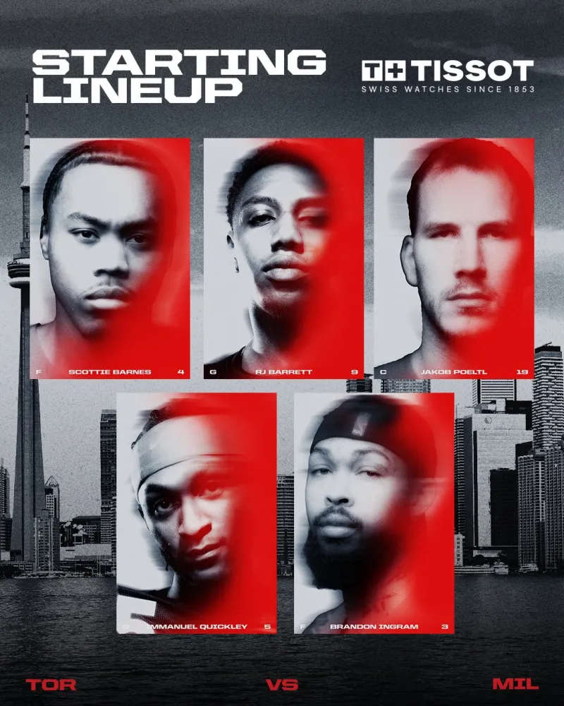 Raptors starting lineup: Ingram, Barrett, Barnes, Quickley, Poeltl