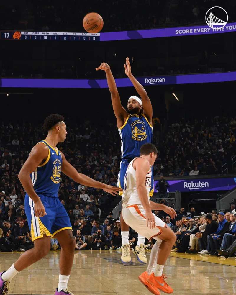 The Warriors' official account posted a photo to congratulate Moody on hitting his 300th career three-pointer, moving him to 18th in Warriors history.