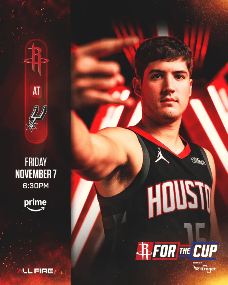 Rockets vs. Spurs! Rockets' official media posts Reed Shepard poster to hype up the game against the Spurs.