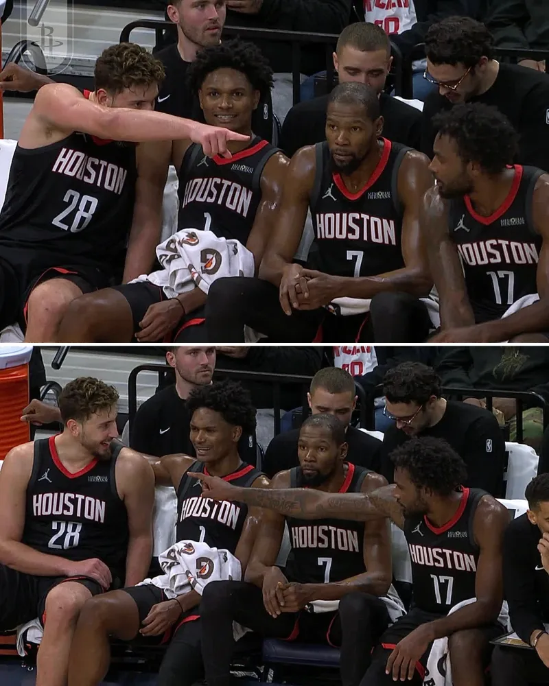 A group photo of the Rockets' four main players on the sidelines.