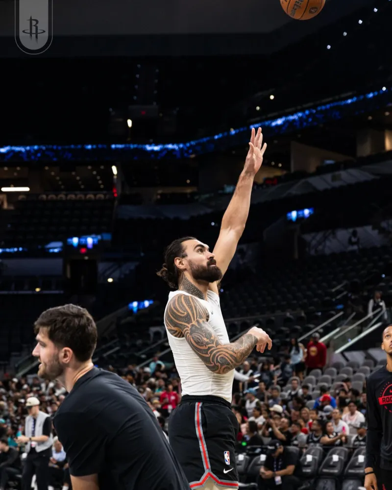 The Rockets' social media account shared moments of the players warming up before the game, featuring Durant and Adams.