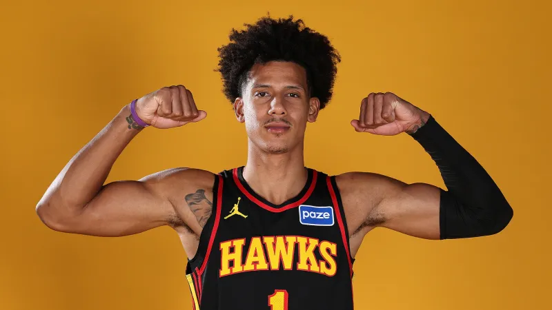 Jalen Johnson is currently averaging 22.3 points, 9.6 rebounds, 6.6 assists, and 1.8 steals per game.