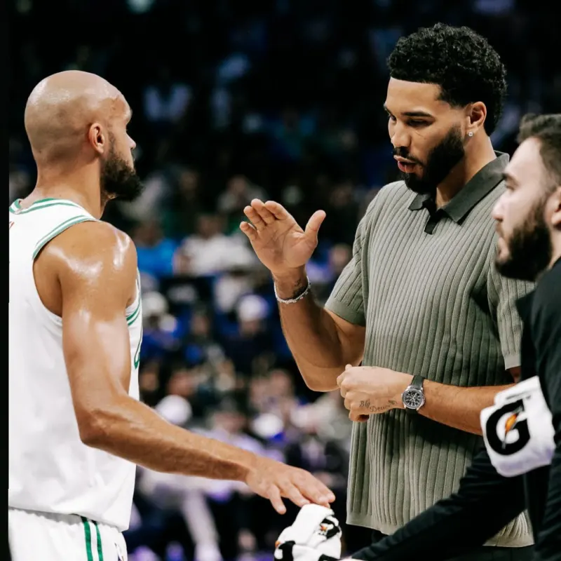 Jayson Tatum posted several recent photos of himself, and the Celtics' official account responded with an hourglass emoji.