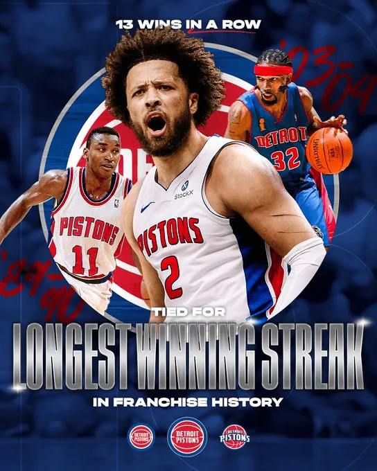 Pistons' 13-game winning streak poster goes down in team history
