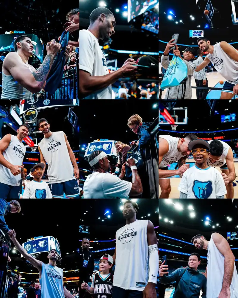 Grizzlies players interacting with fans: photos and autographs
