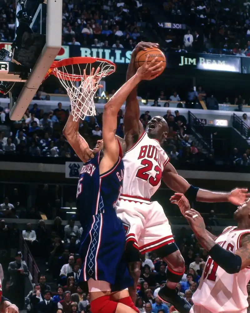 Slam's official account shared a defensive moment featuring Jordan: 9 All-Defensive Team selections, 3 steals titles, and 1 Defensive Player of the Year award.