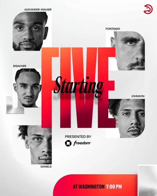 Hawks starting lineup: Porzingis, Johnson, Walker, Lissahie, Daniels