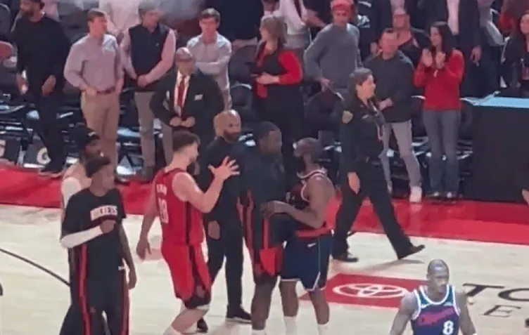 Looking forward to the next battle! Harden hugged and greeted Capela and other Rockets players after the game.