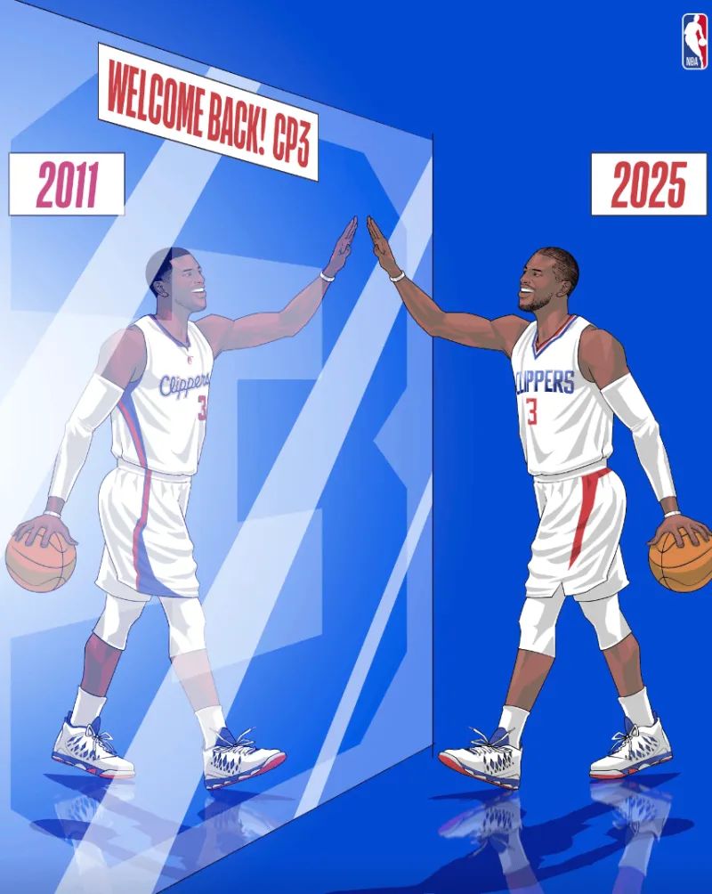 NBA social media posted cartoon photos of Paul to warm up for the new season: 3 days left to the 25-26 season!