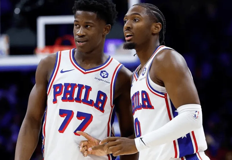 Maxey and Edgecomb combined for 74 points, tied for the second-highest scoring duo in an NBA opening game.