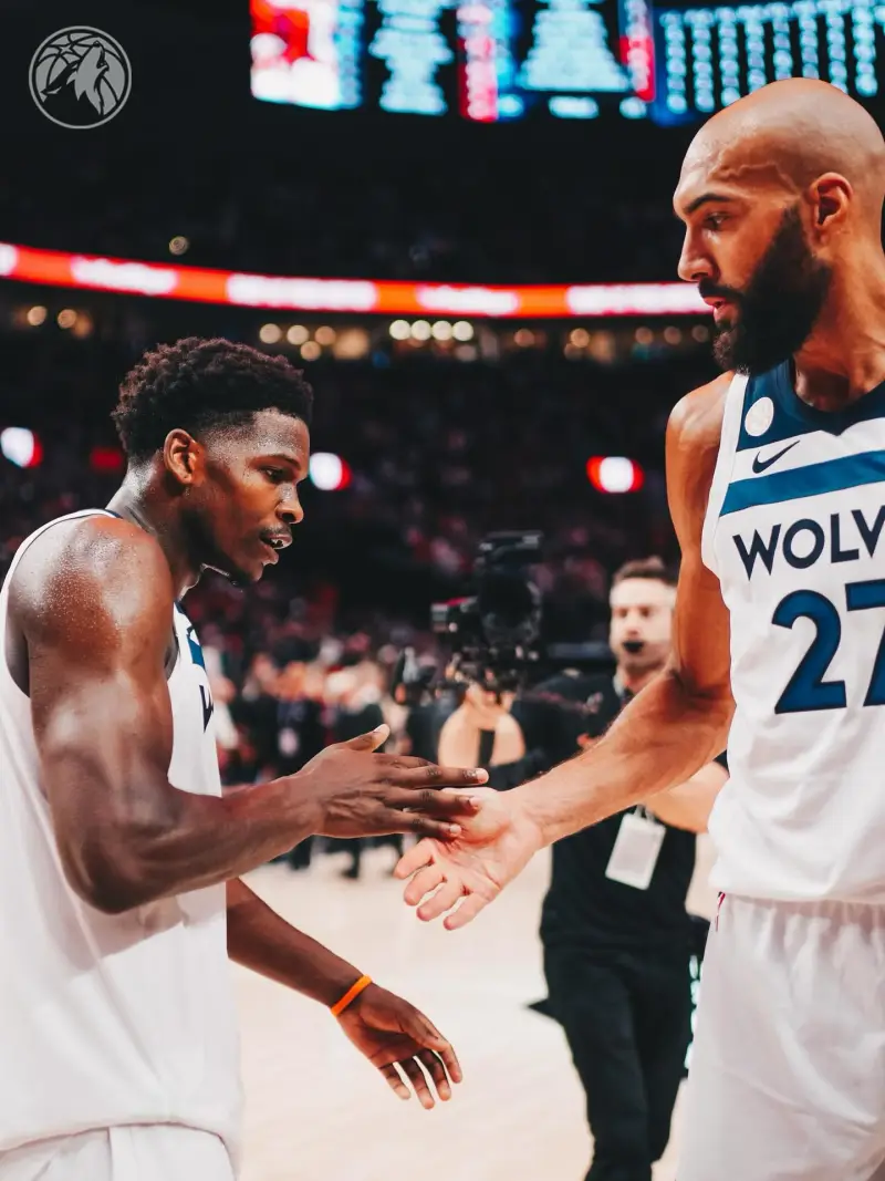 The Timberwolves celebrated their opening victory by posting photos of their game against the Trail Blazers.