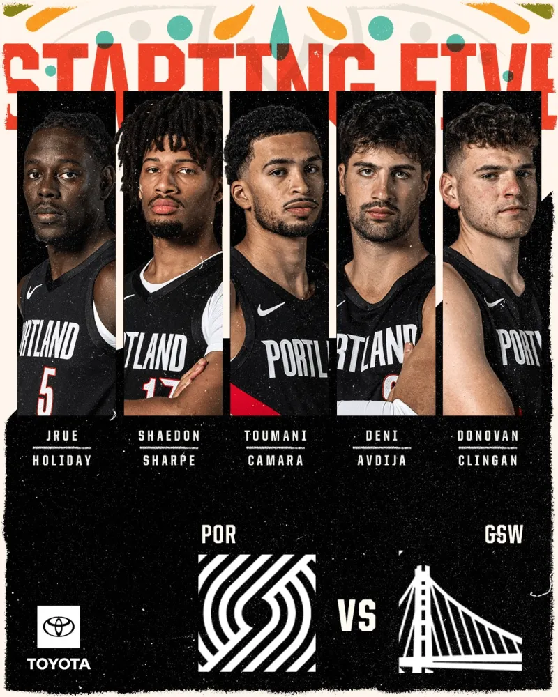 Trail Blazers starting lineup today: Holiday, Sharpe, Avdija, Kamara, Klingen