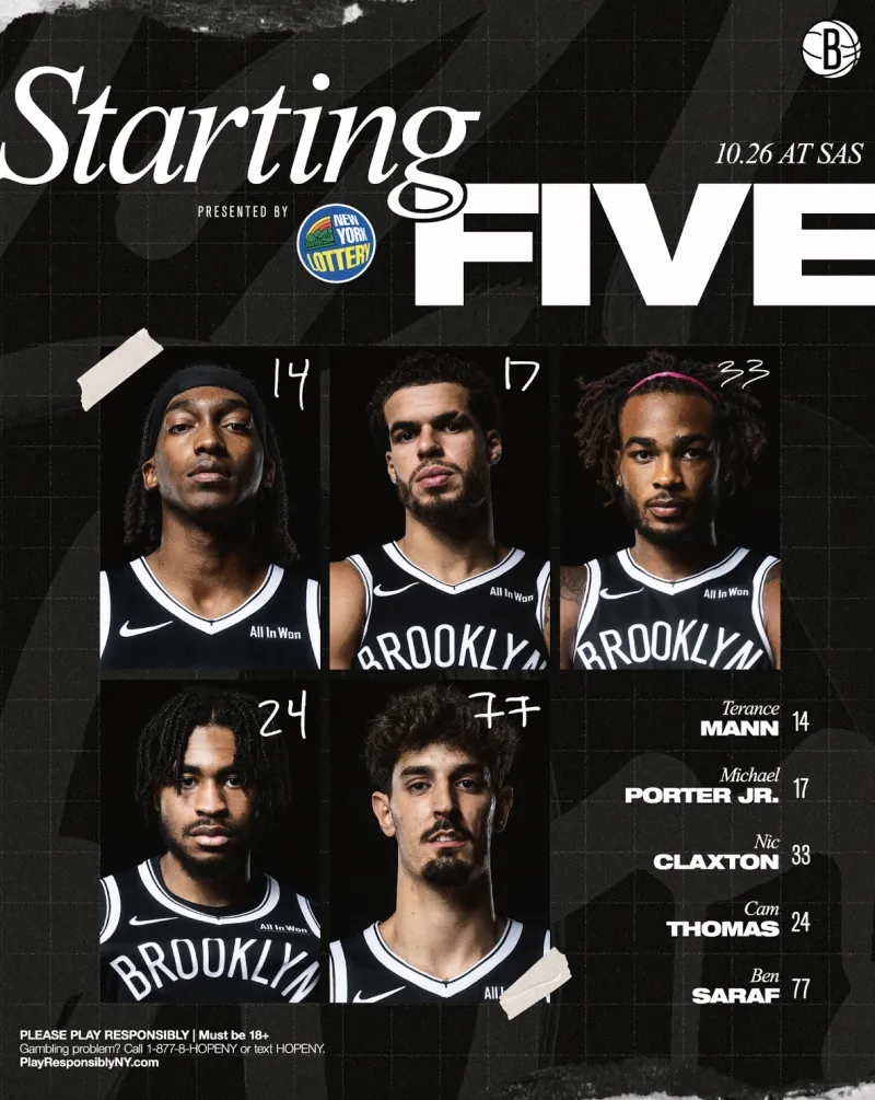 Nets starting lineup: Thomas, Claxton, Porter Jr., Mann, Saraf