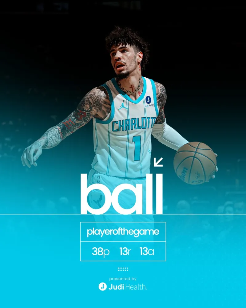 Playing 34 minutes and scoring a big triple-double! The Hornets shared a poster of Ball's personal data on social media