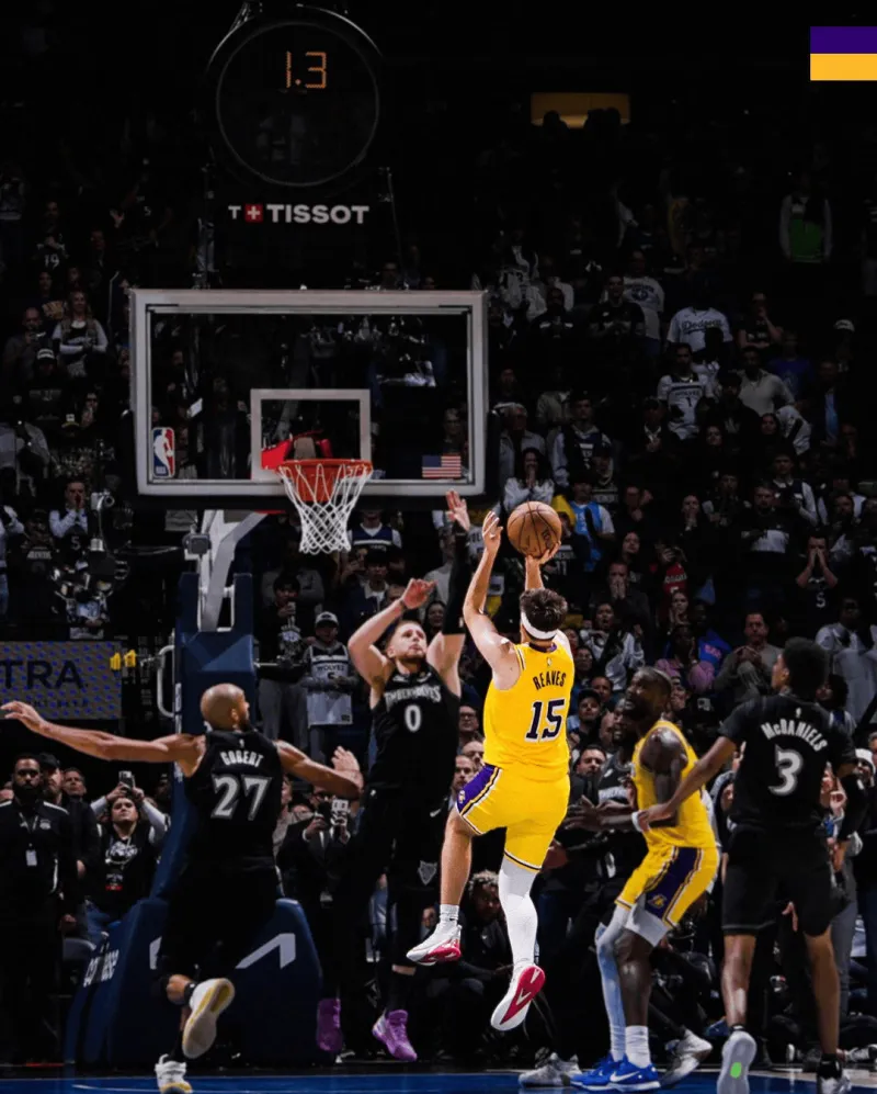 The Lakers' official account posted a photo of Reeves celebrating his game-winning shot