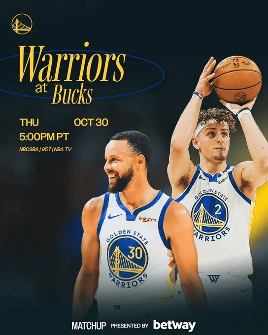 Aiming for a 3-game winning streak! The Warriors' official account posted a poster for their away game against the Bucks: Curry and Porzingis featured.