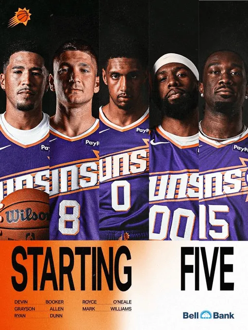 Greendy is out! Suns starting lineup: Booker, Allen, Dunn, O'Neal, Williams