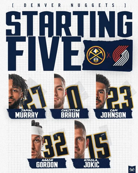 Nuggets vs. Trail Blazers starting lineup: Murray, Braun, Johnson, Gordon, Jokic