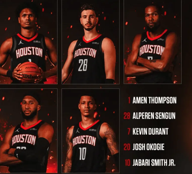 Rockets starting lineup: Amen Thompson, Okogie, Smith Jr., Durant, Shen Jing