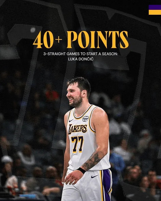 Lakers official statement: Doncic scored 40+ points in each of his first three games of the season, becoming only the second player in league history to achieve this.