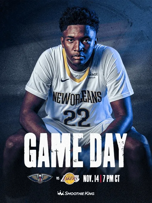 The Pelicans are teasing tomorrow's game against the Lakers with a poster featuring Quinn.
