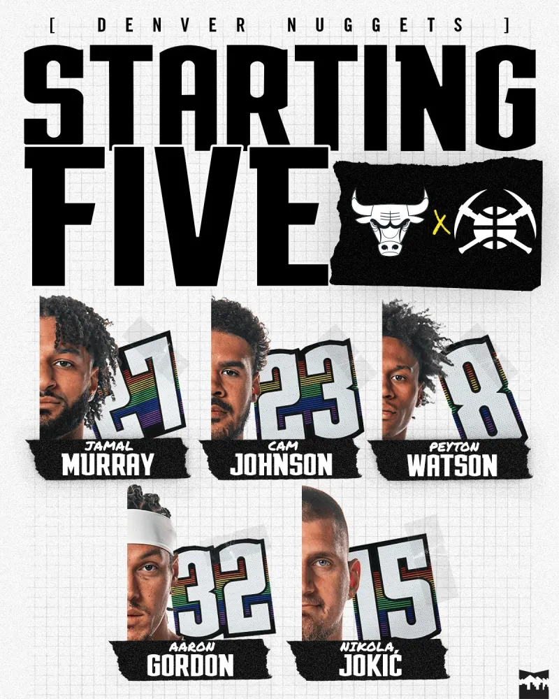 Nuggets starting lineup: Murray, Watson, Johnson, Gordon, Jokic