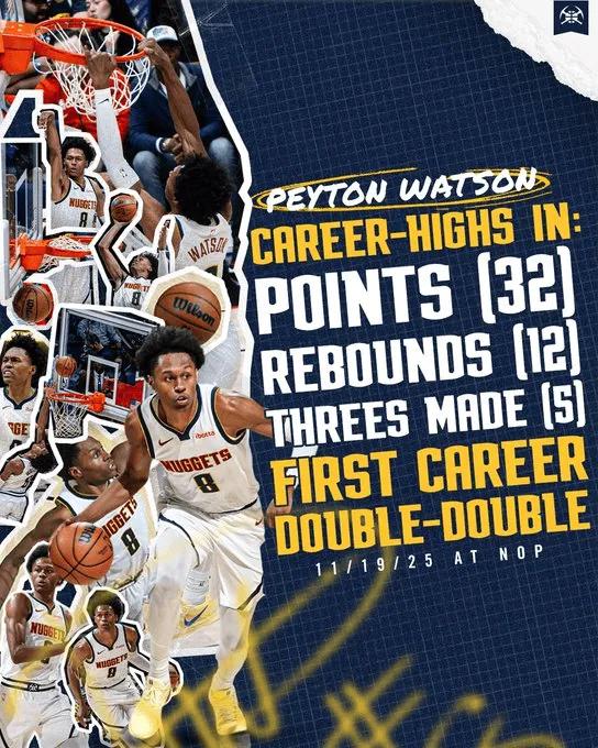 The Nuggets officially released a poster featuring Watson's stats: 32 points, 12 rebounds, and 5 three-pointers, all career highs!