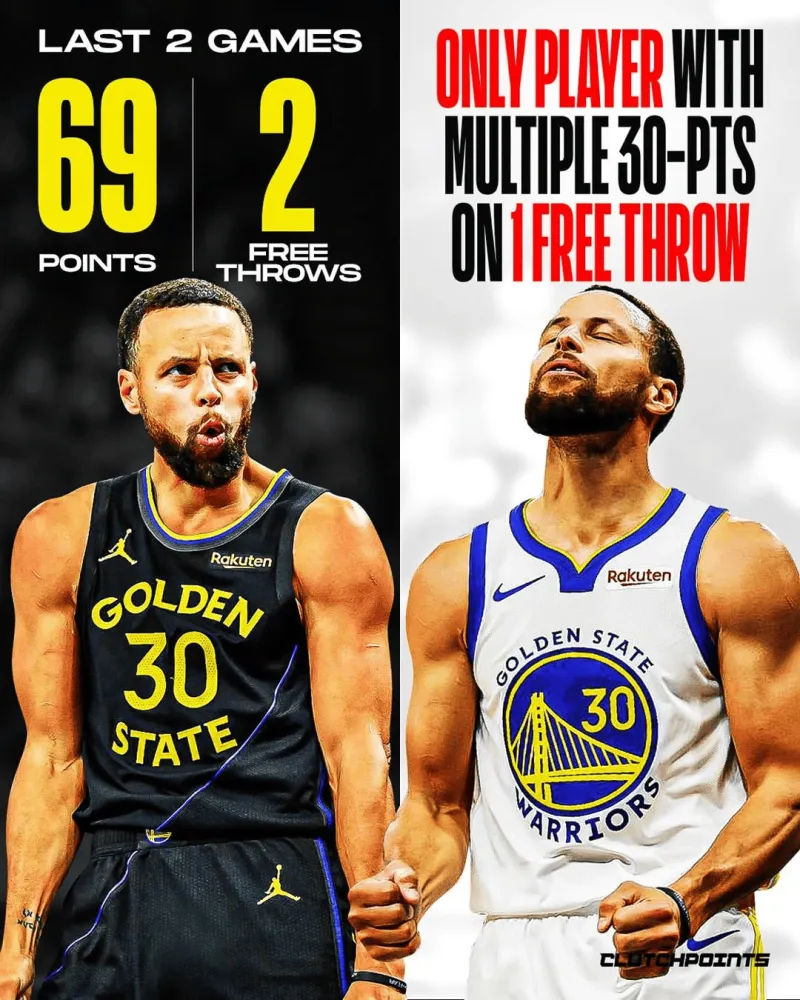Curry has twice this season scored 30+ points with only one free throw.